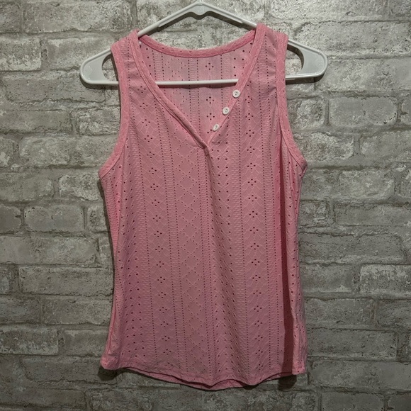 Pink Button Up Tank Top - Picture 1 of 4